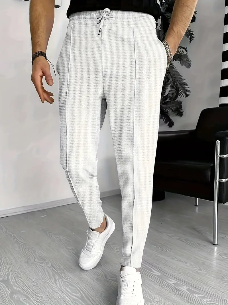 Herren Joggerhose Elastisch Slim Fit Waffelmuster - IdealeKleiden