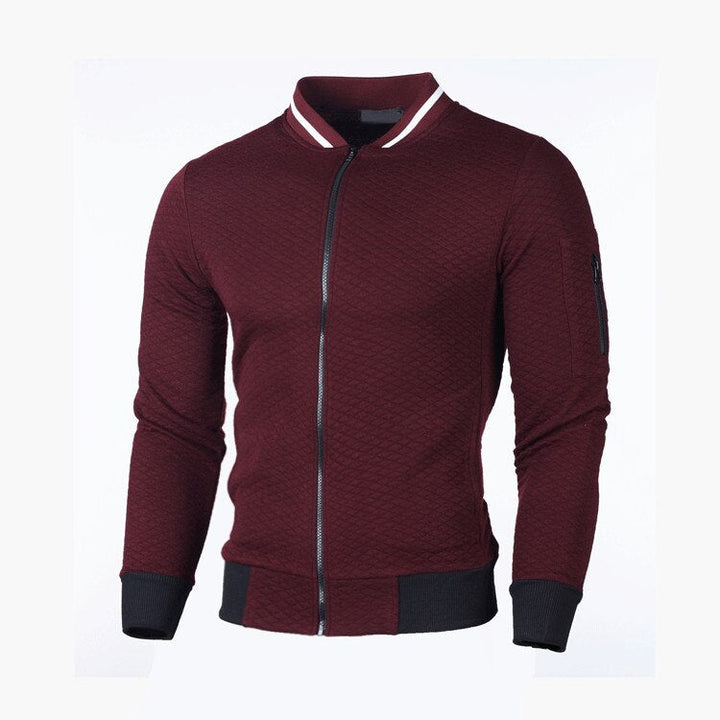Herrenjacke Langarm Waffelmuster Reißverschluss Sweatshirt → Herren Reißverschlussjacke Langarm Waffeldesign