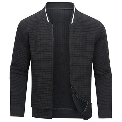 Herrenjacke Langarm Waffelmuster Reißverschluss Sweatshirt → Herren Reißverschlussjacke Langarm Waffeldesign