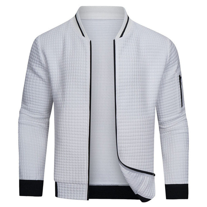 Herrenjacke Langarm Waffelmuster Reißverschluss Sweatshirt → Herren Reißverschlussjacke Langarm Waffeldesign