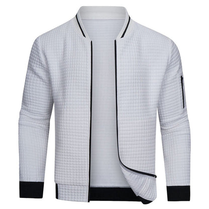 Herrenjacke Langarm Waffelmuster Reißverschluss Sweatshirt → Herren Reißverschlussjacke Langarm Waffeldesign