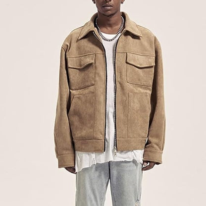 Herren Cargojacke Reißverschluss Taschen Herbst