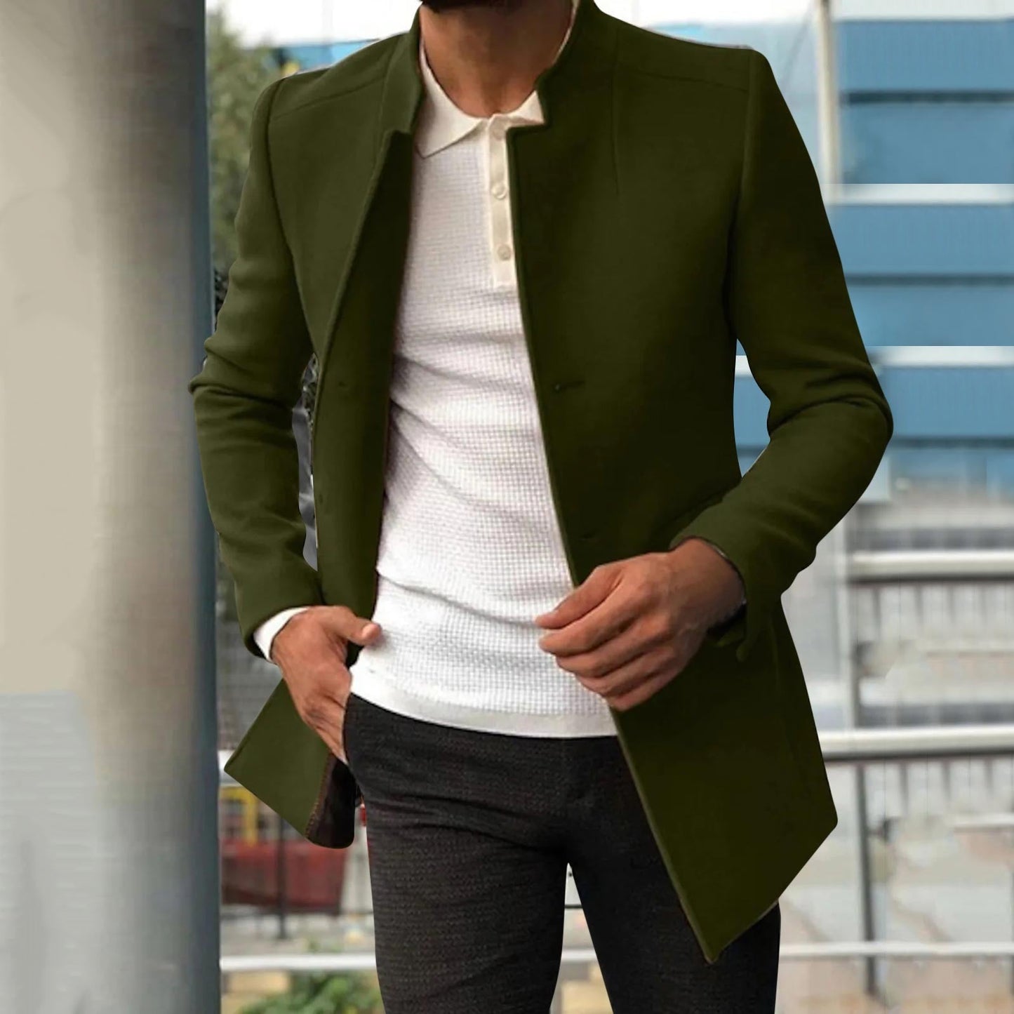 Herren Blazerjacke Mittellang Frühjahr Trenchcoat