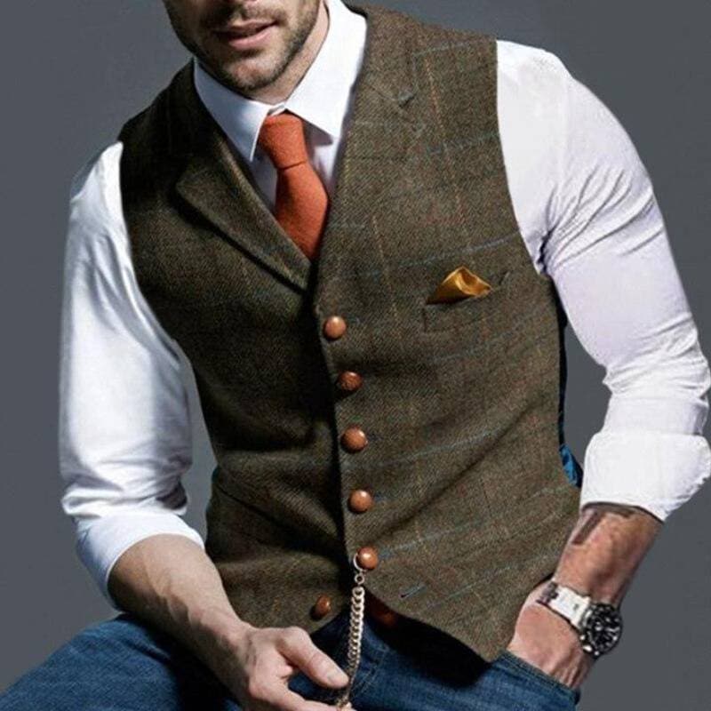 Herren Tweed Weste Ärmellos Kariert Elegant