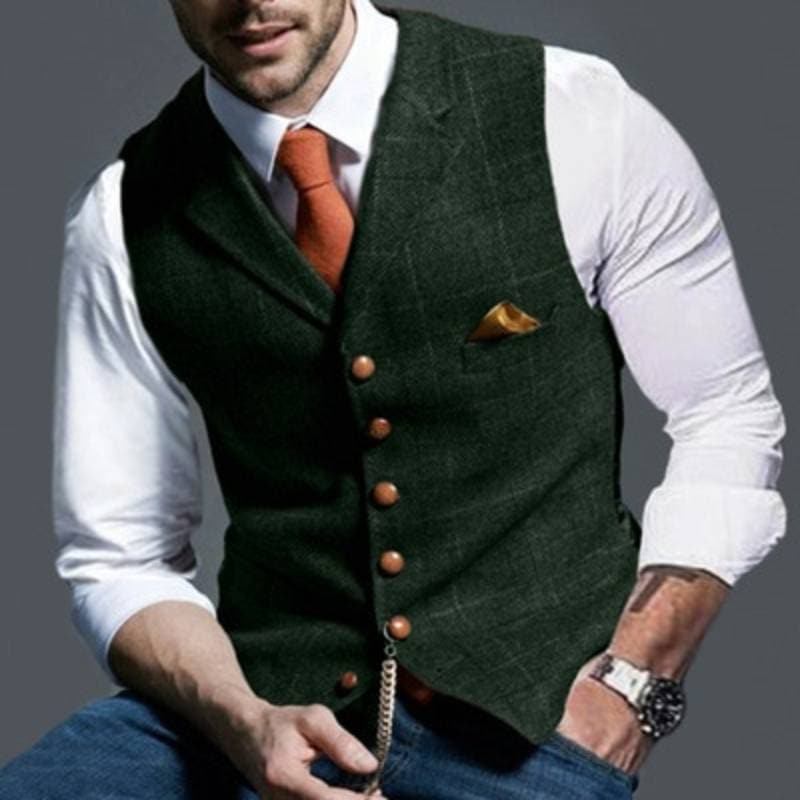 Herren Tweed Weste Ärmellos Kariert Elegant