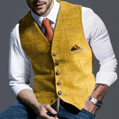 Herren Tweed Weste Ärmellos Kariert Elegant