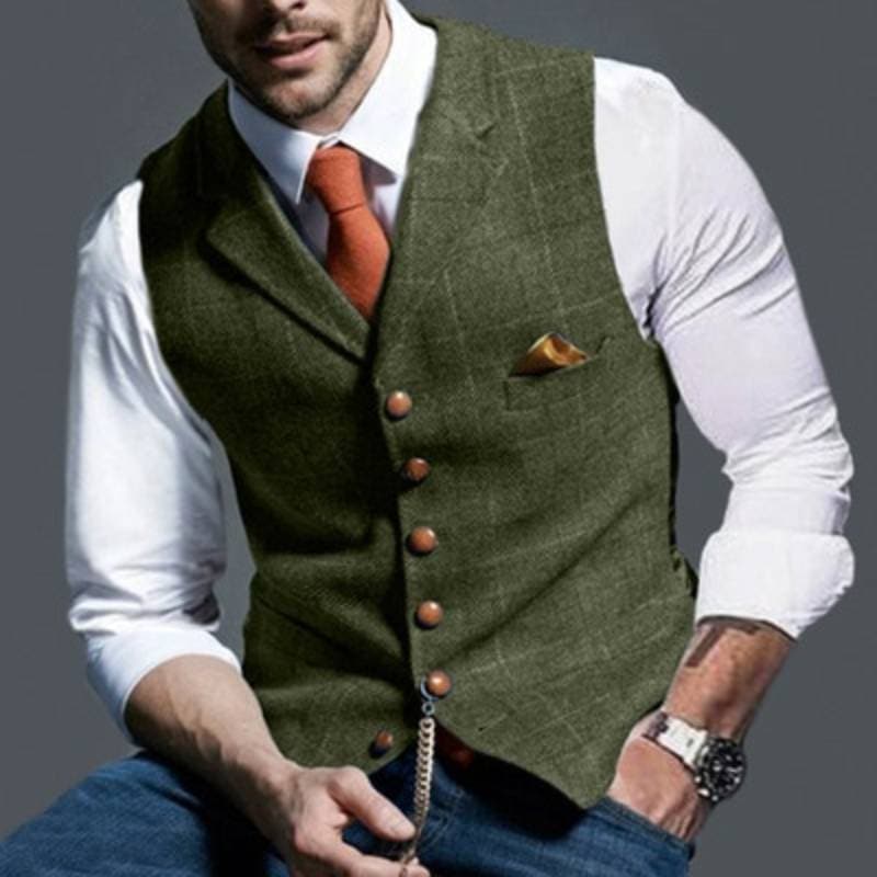 Herren Tweed Weste Ärmellos Kariert Elegant