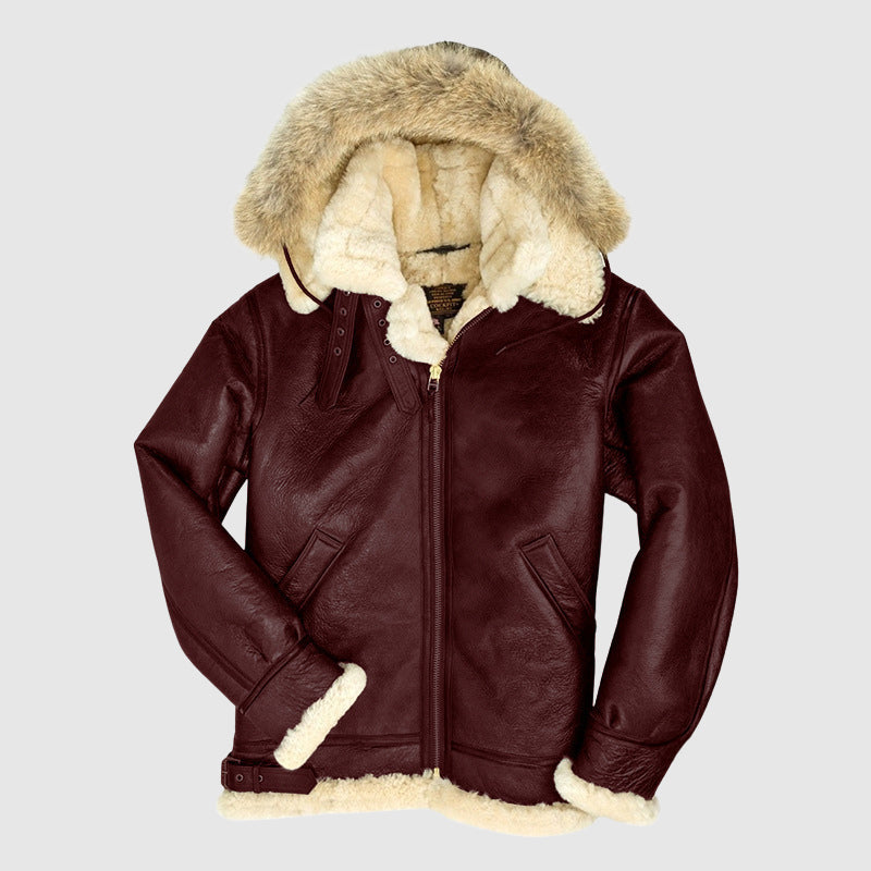 Luxus Pilotenjacke Pelzgefüttert Warm