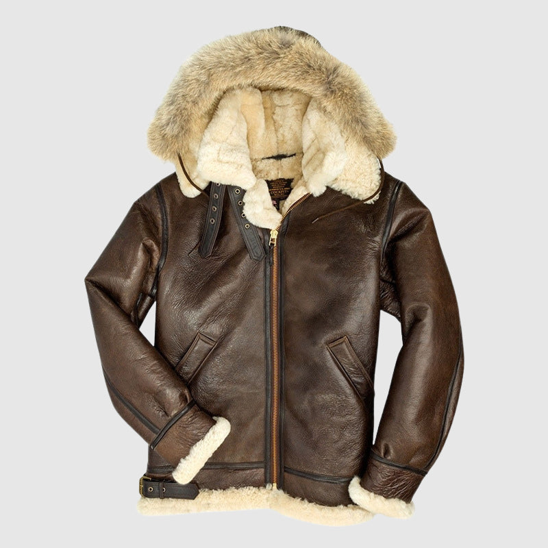 Luxus Pilotenjacke Pelzgefüttert Warm