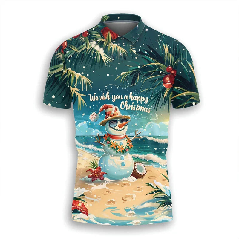 Weihnachts Polo Shirt Herren - Stylisches Polohemd Festlich Rot - IdealeKleiden