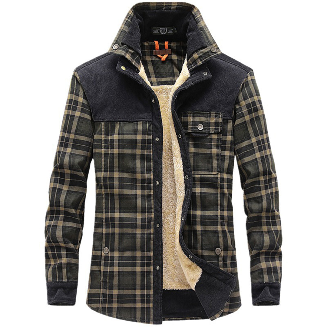Herren Winterjacke Karo Fleece Mantel Holzfällerlook