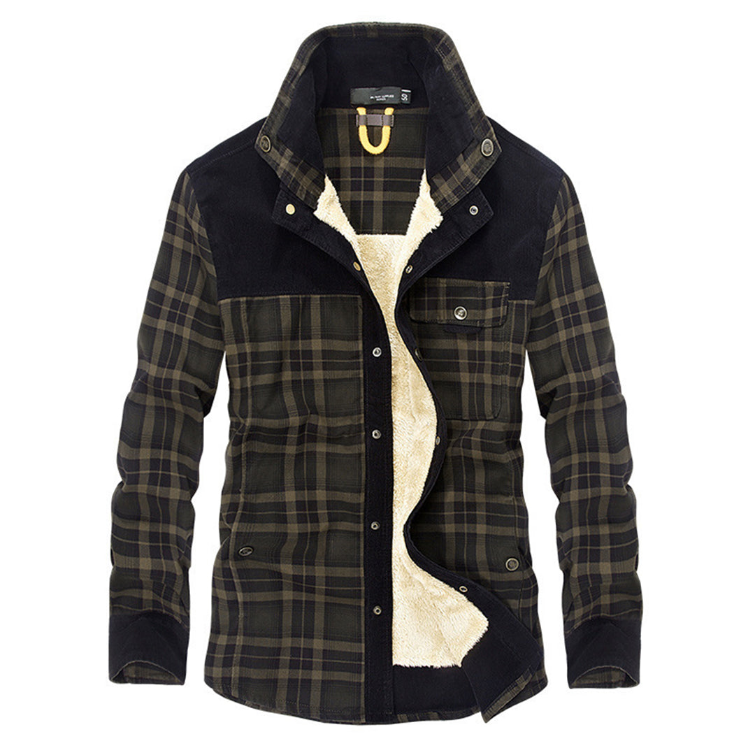 Herren Winterjacke Karo Fleece Mantel Holzfällerlook
