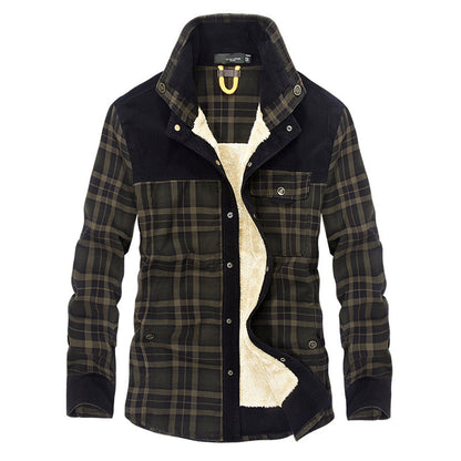 Herren Winterjacke Karo Fleece Mantel Holzfällerlook