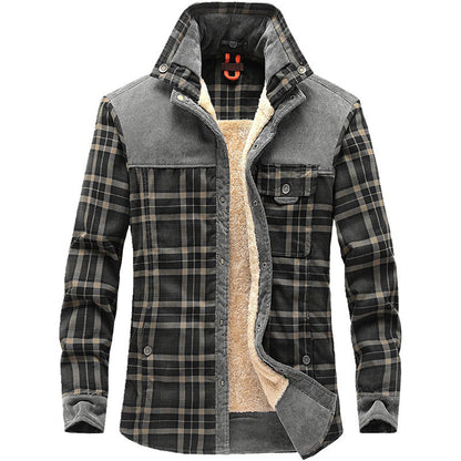 Herren Winterjacke Karo Fleece Mantel Holzfällerlook