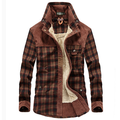 Herren Winterjacke Karo Fleece Mantel Holzfällerlook