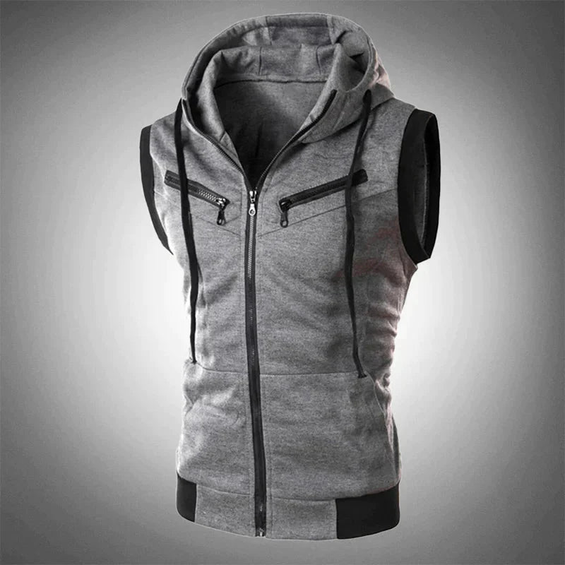 Herren Hoodie-Westen Sportlich Kapuzenloser Reißverschluss-Vest - IdealeKleiden