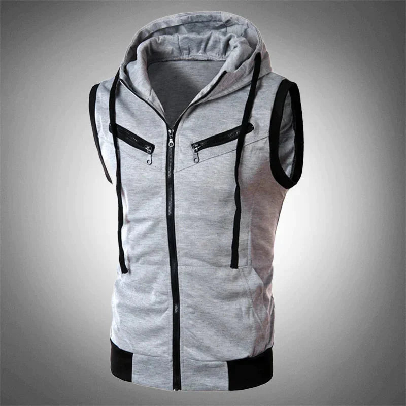 Herren Hoodie-Westen Sportlich Kapuzenloser Reißverschluss-Vest