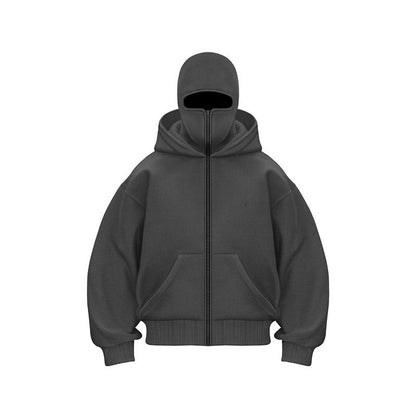 Herren Hoodie Warm mit Gesichtsmaske und Reißverschluss