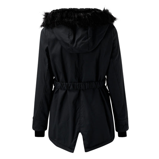 Stylischer Wintermantel mit Kapuze und Taille - IdealeKleiden