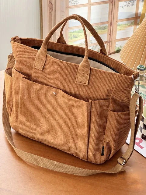 Creme Cord Schultertasche Elegant Frauen