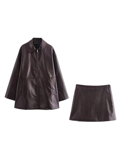 Elegantes Kleid Set | Langer Mantel & Minirock Kombi