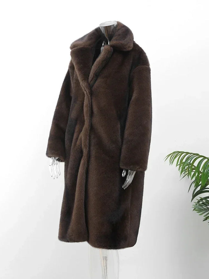 Langer Kunstpelz Mantel Damen Elegant