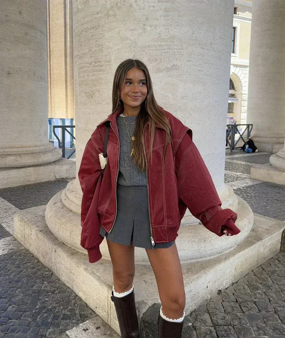 Oversize Damen Bomberjacke Großzügig Style - IdealeKleiden