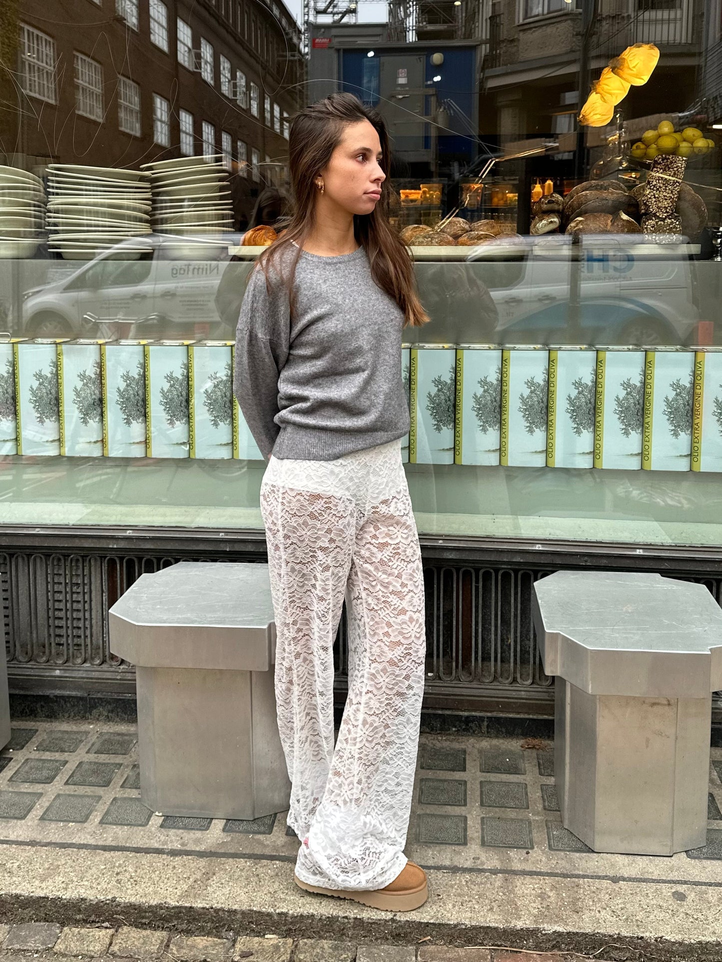 Elegante Damen Hose Spitze Weitbein Design