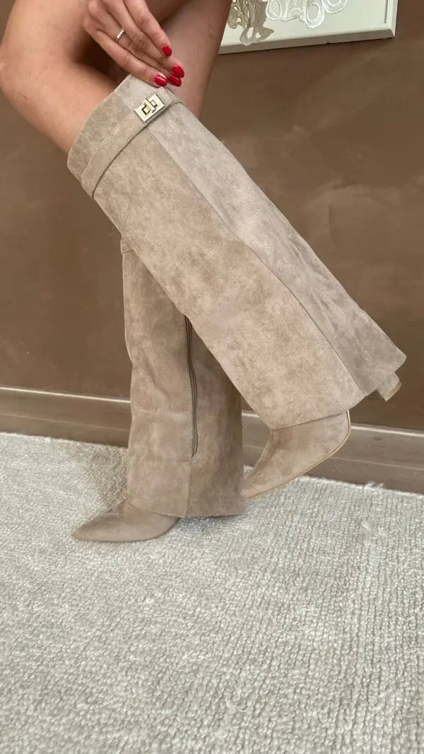 Damen Stiefel Beige Wildleder Chic