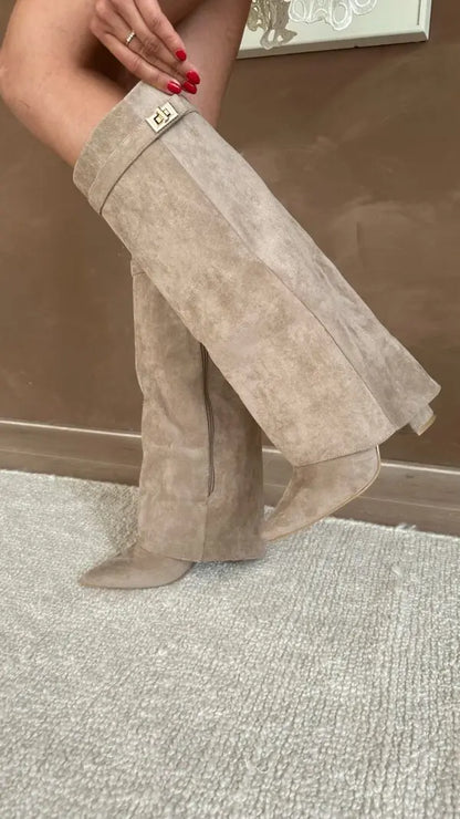 Damen Stiefel Beige Wildleder Chic