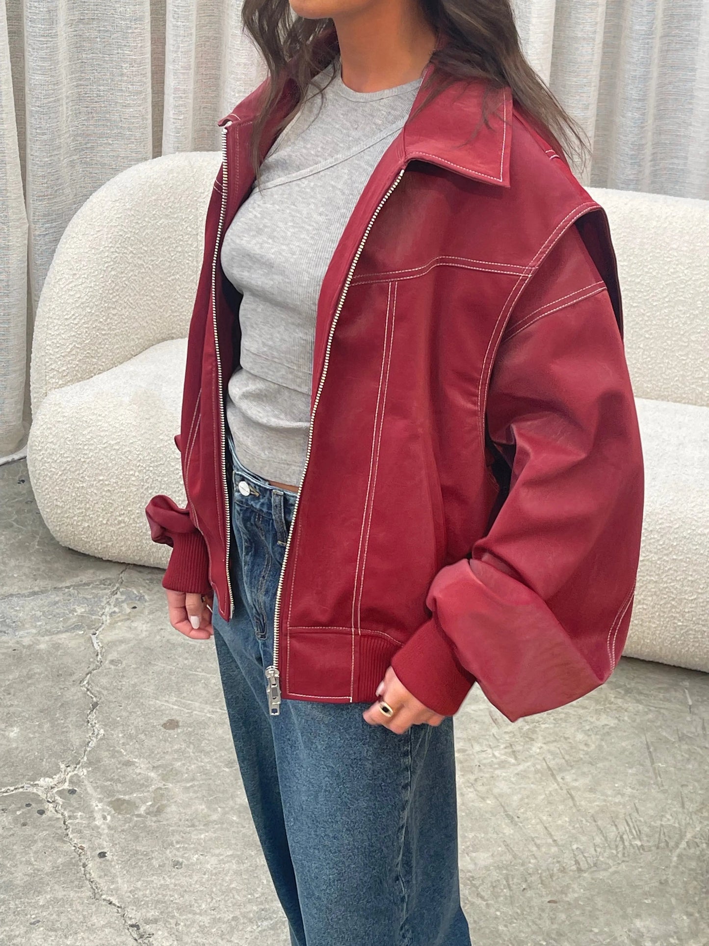 Große Herrenjacke Burgunderfarben Übergröße