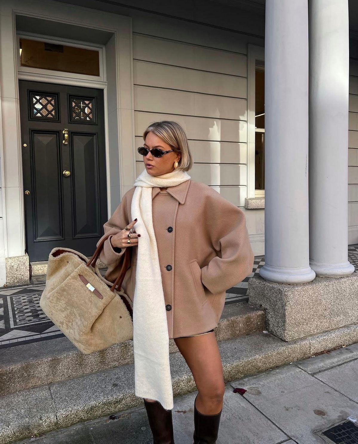 Oversized Wollmantel Doppelt Knopf Klassisch - IdealeKleiden
