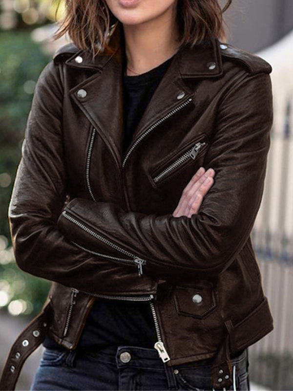 Modische Damenlederjacke Elegant Reißverschluss