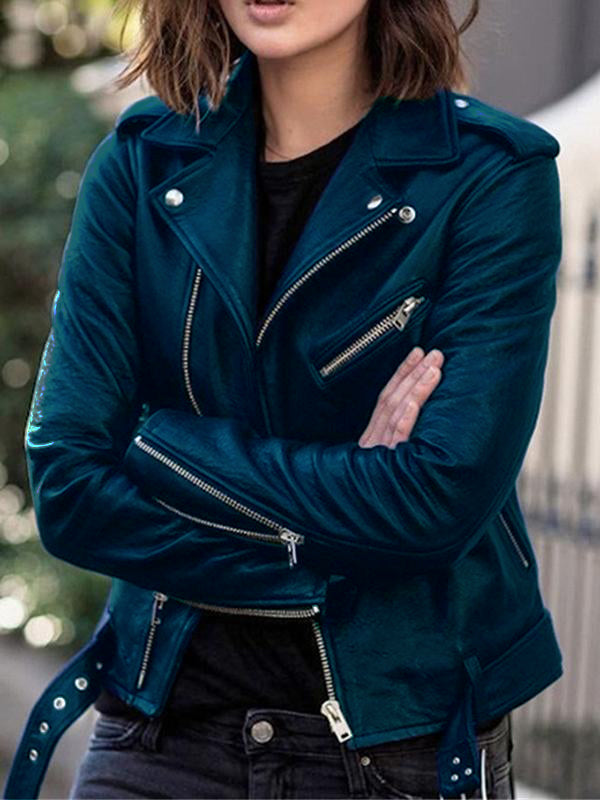 Modische Damenlederjacke Elegant Reißverschluss