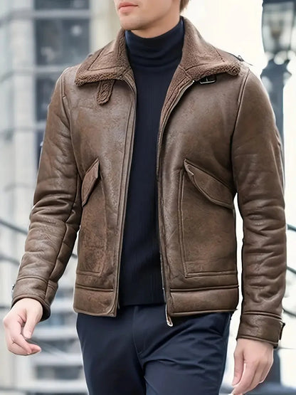 Herren Lederjacke Warm Fleece Gefüttert - IdealeKleiden