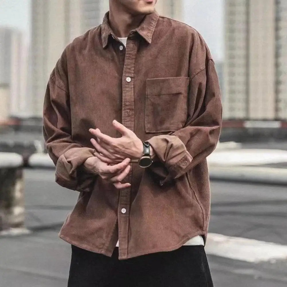 Herren Hemd Corduroy Langarm Stil - IdealeKleiden