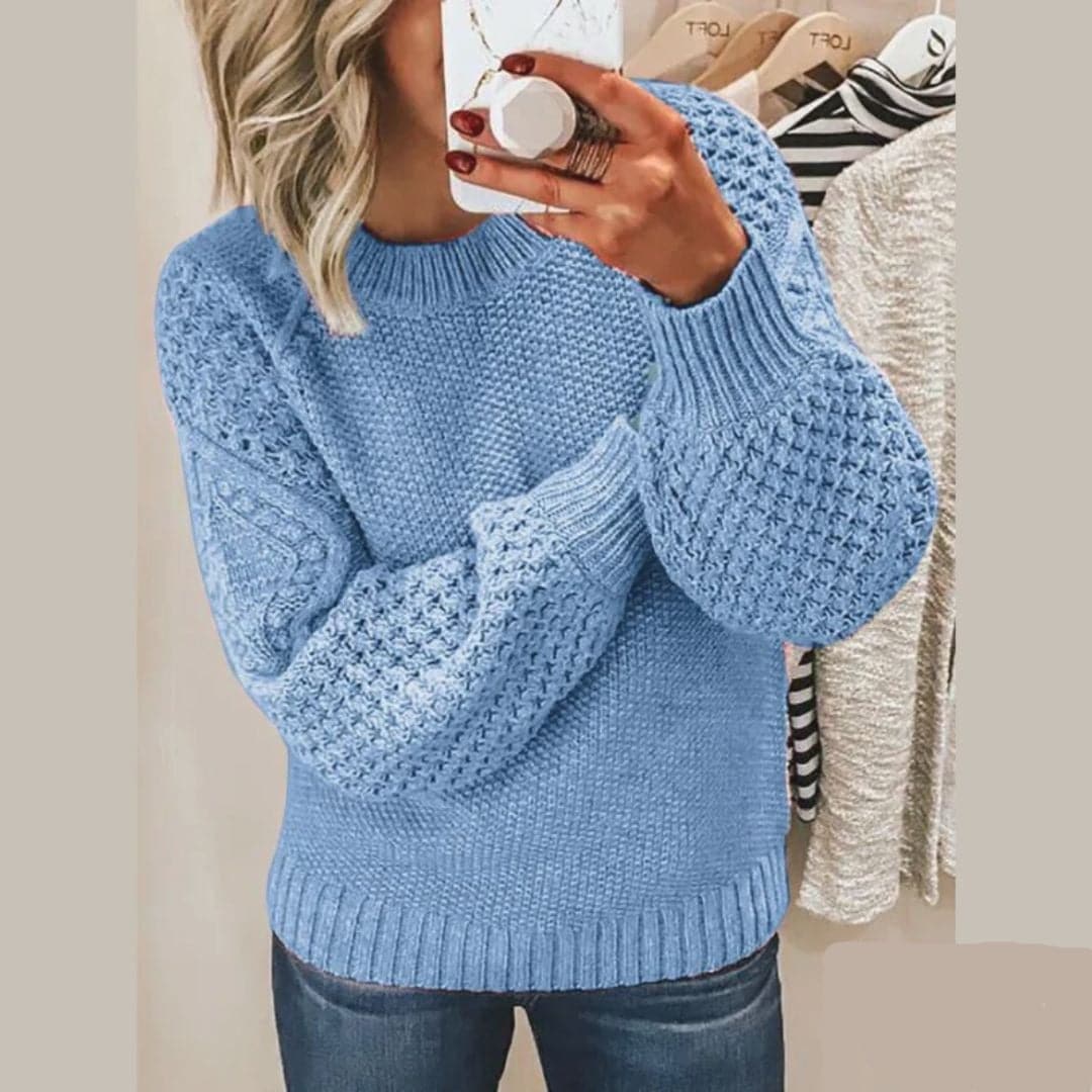 Damen Strickpullover Weich Lockere Form Rundhals - IdealeKleiden