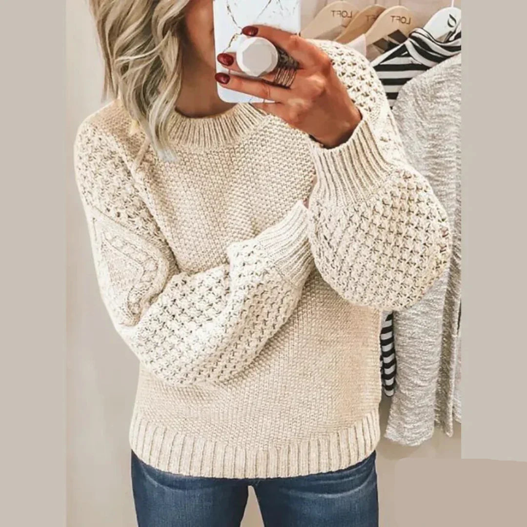 Eleganter Rundhals Strickpullover Damen