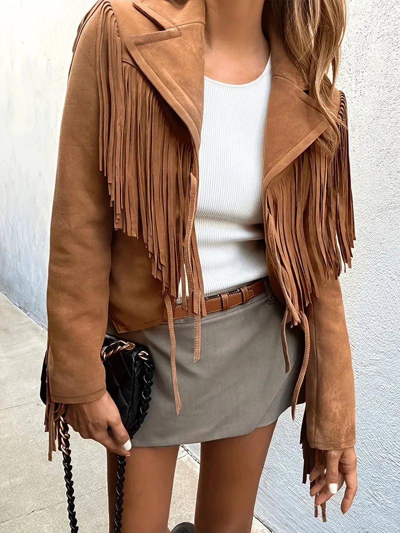 Stylische Lederjacke mit Fransen Design