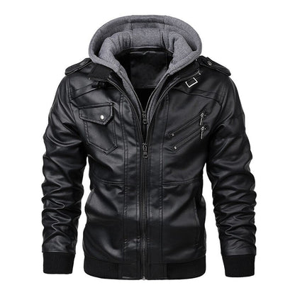Herren Lederjacke Biker Stil Kapuze