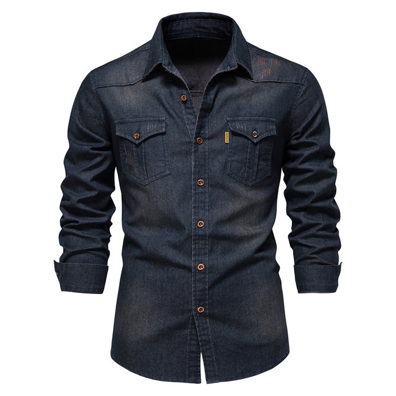 Slim Fit Herren Jeanshemd Langarm Knöpfe