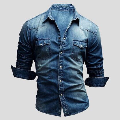 Herren Jeanshemd Slim Fit Langarm Knöpfe