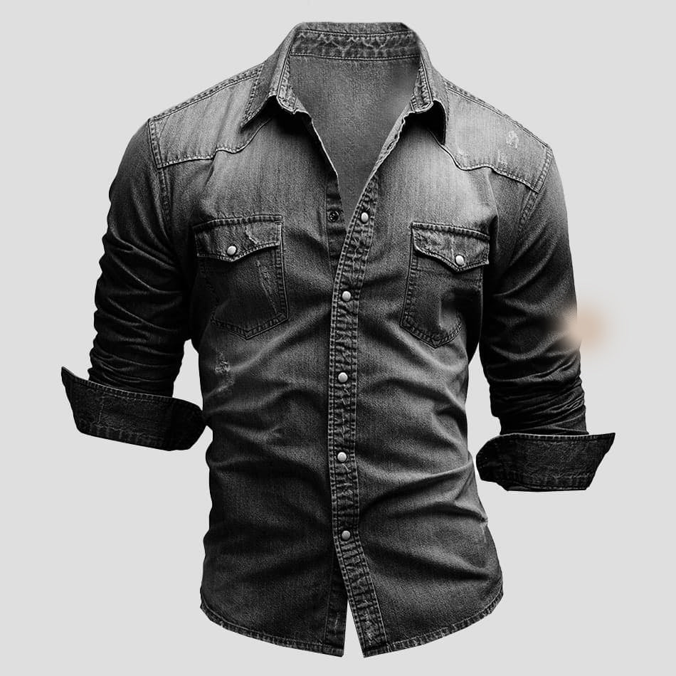 Herren Jeanshemd Slim Fit Langarm Knöpfe