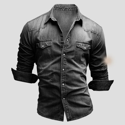 Herren Jeanshemd Slim Fit Langarm Knöpfe