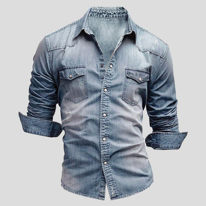 Herren Jeanshemd Slim Fit Langarm Knöpfe - IdealeKleiden