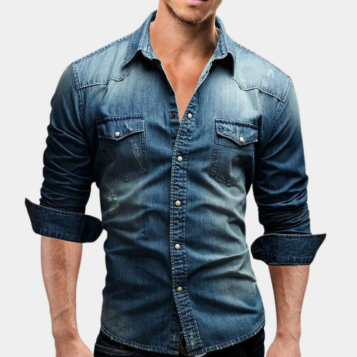 Herren Slimfit Jeanshemd Langarm