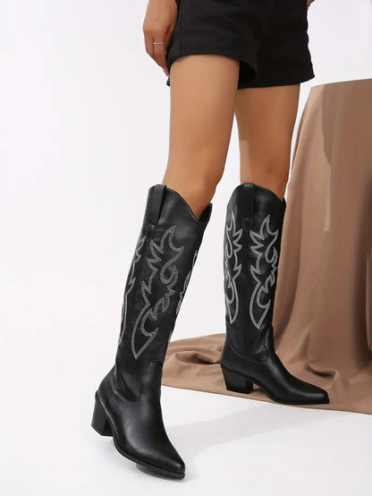 Stylische Cowboy Stiefel mit Stickerei - IdealeKleiden