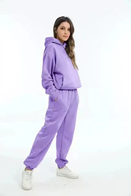 Damen Sportset Blau Kapuzenpullover Jogginghose