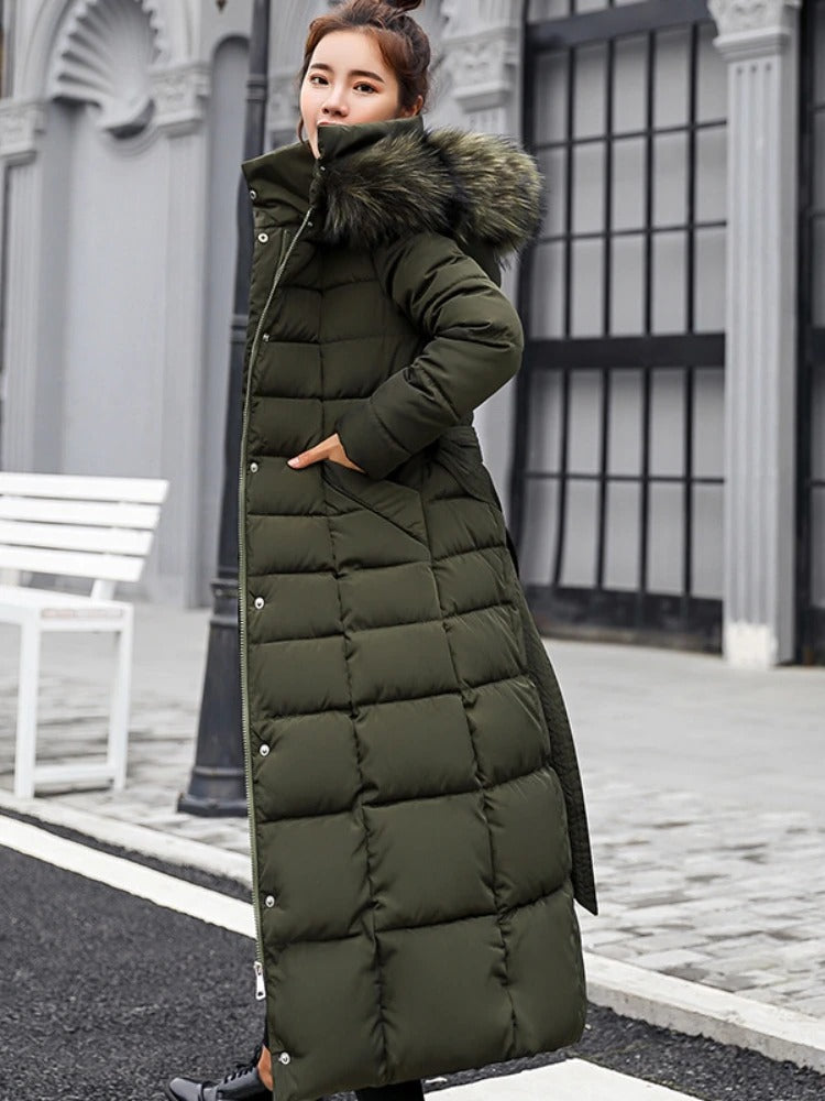 Stylischer Damen Wintermantel Lang Pufferjacke