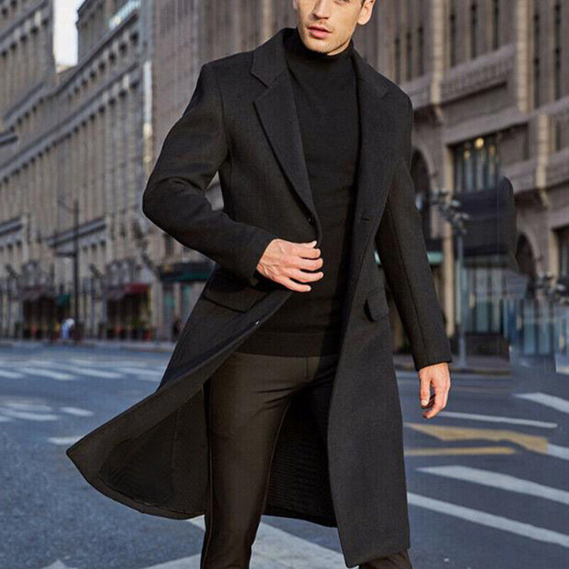 Herren Wollmantel Lang Elegant